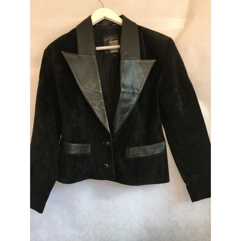 Vintage 80s Michael Hoban North Beach Leather Suede Jacket Blazer Size 7/8 Black